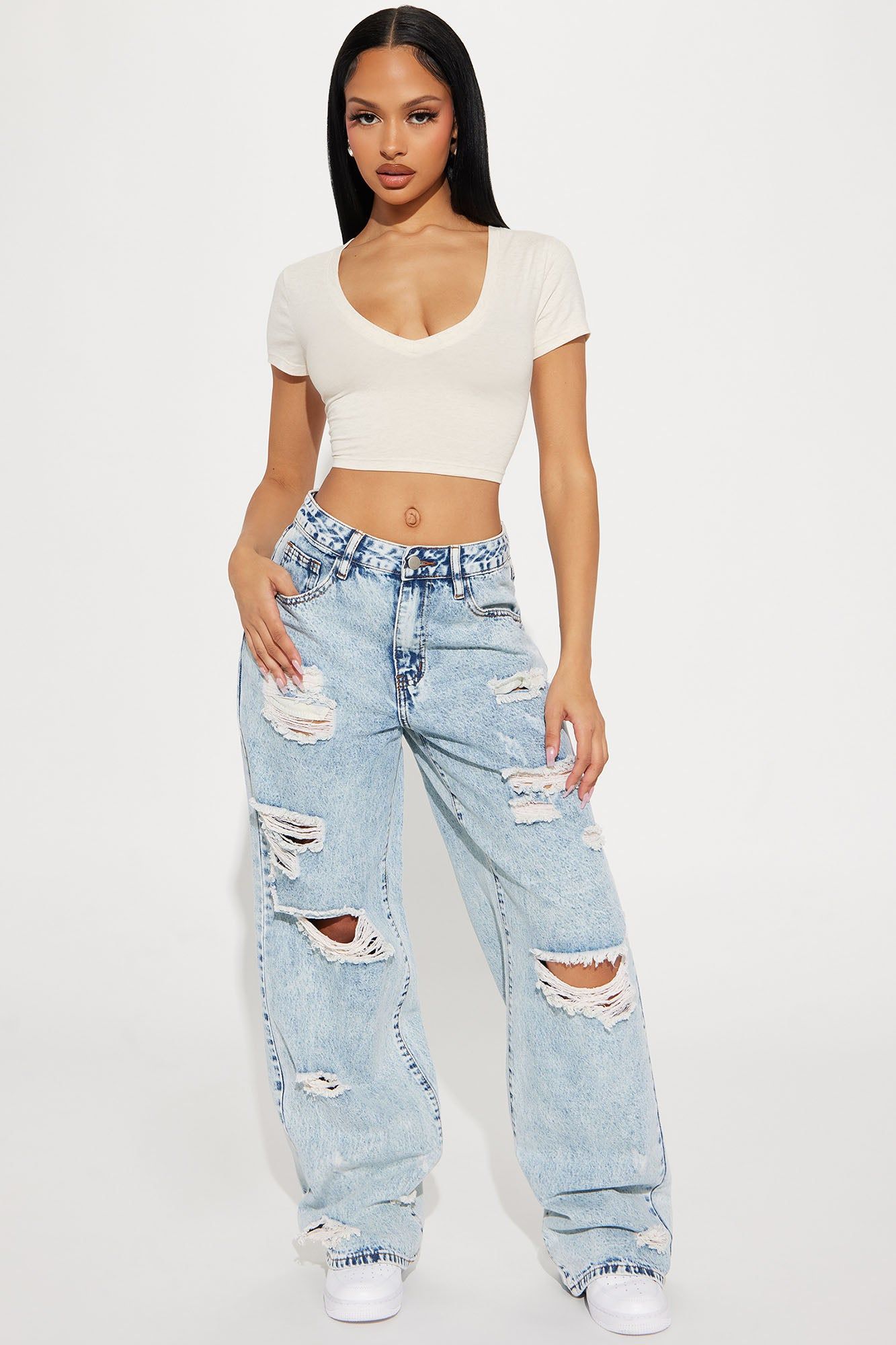Veronica V-Neck Crop Top - Oatmeal sold by Fashion Nova product image thumbnail 2