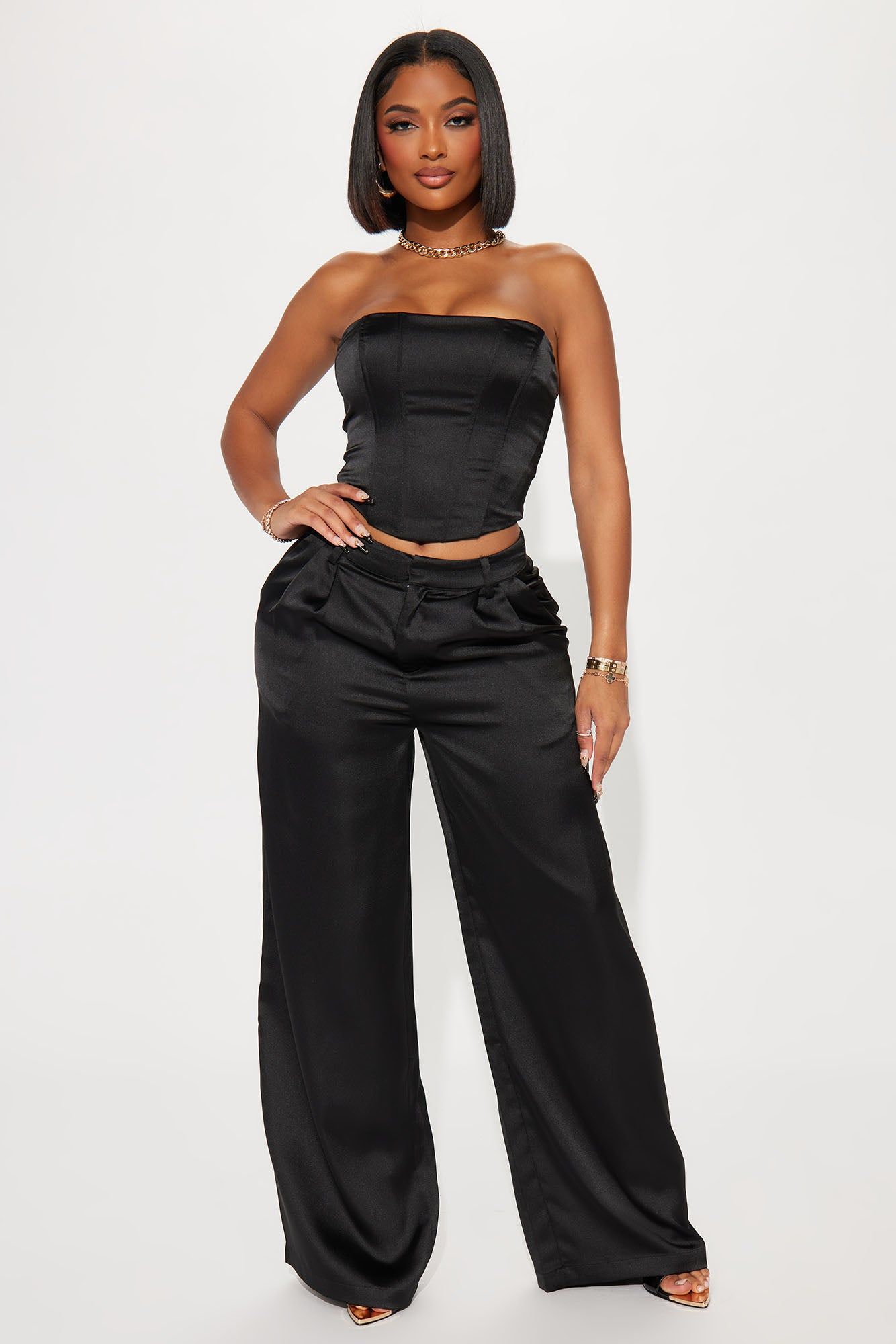 Adriana Satin Pant Set - Black sold by Fashion Nova