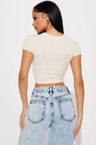 Veronica V-Neck Crop Top - Oatmeal sold by Fashion Nova