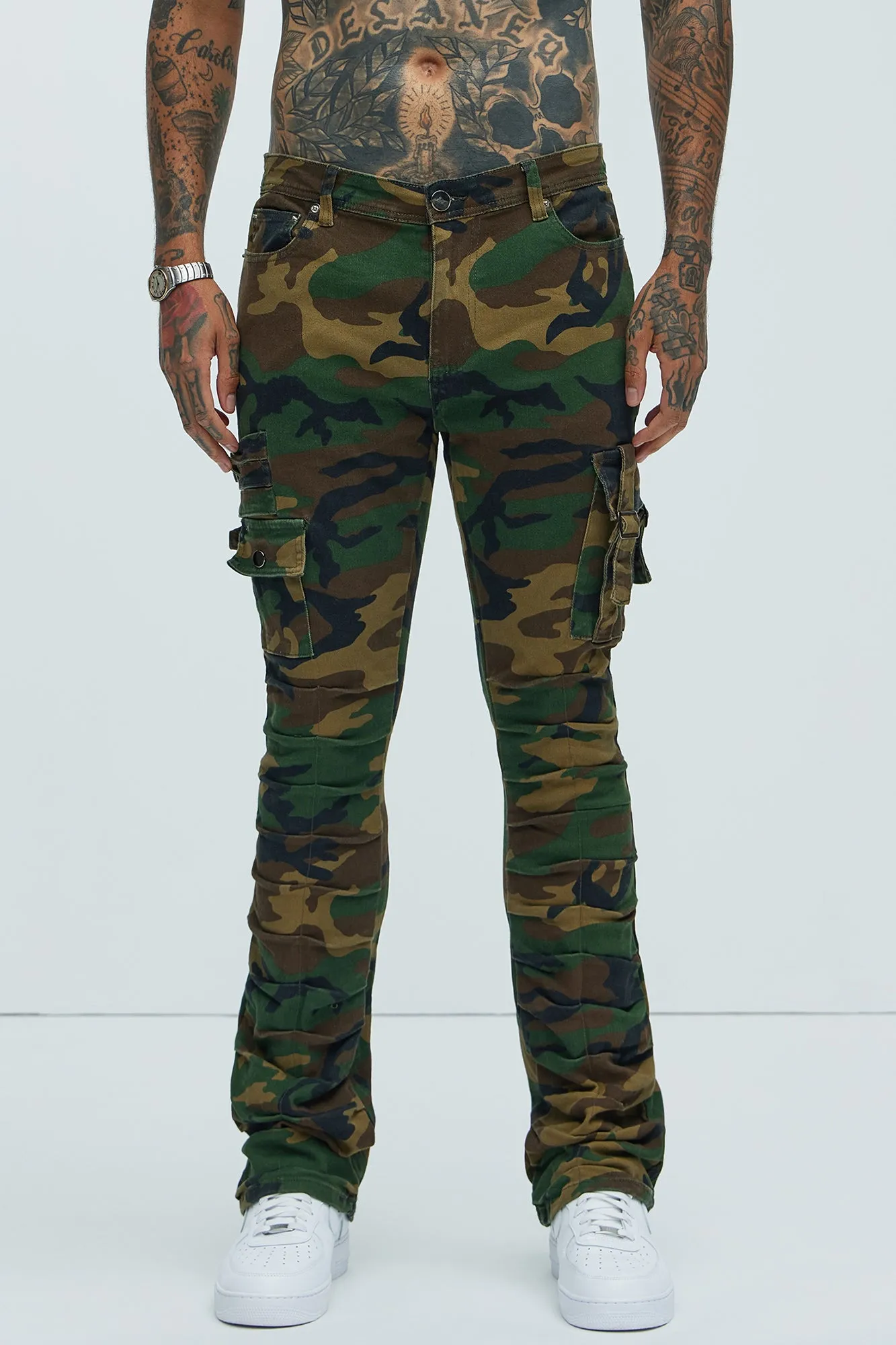Step In Ruched Cargo Flare Pants - Camouflage sold by Fashion Nova product image thumbnail 4