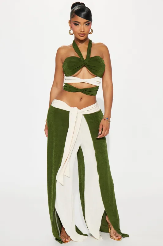 Staying In Paradise Pant Set - Olive/combo sold by Fashion Nova
