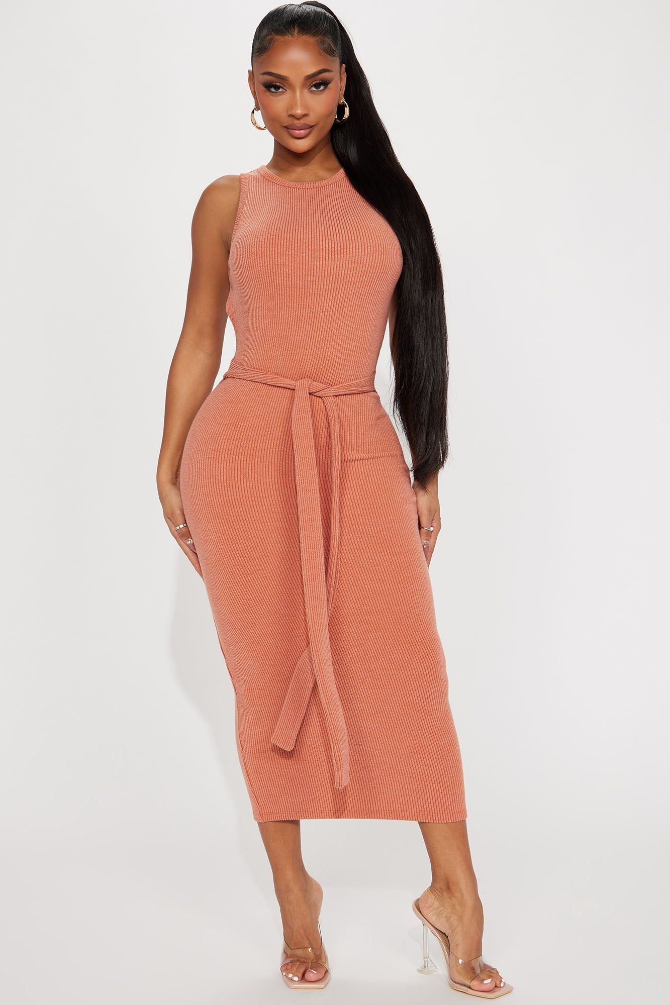 Cyndie Ribbed Midi Dress - Rust sold by Fashion Nova