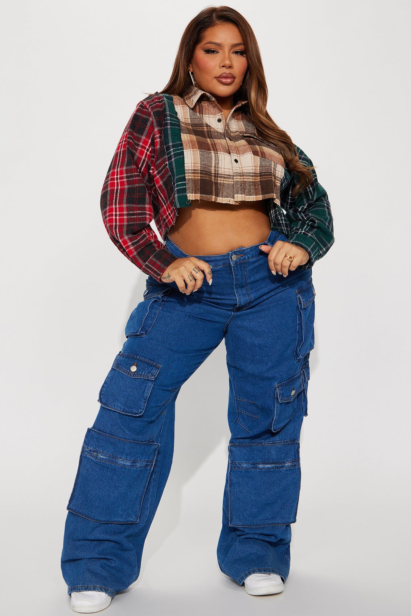 Fall Feeling Cropped Plaid Shirt - Brown Combo sold by Fashion Nova product image thumbnail 5