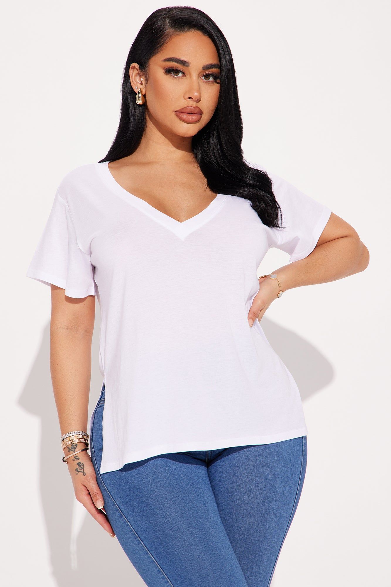 Veronica V-Neck Top - White sold by Fashion Nova