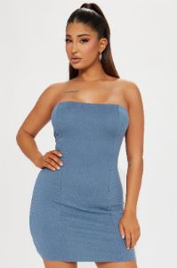 Janie Twill Mini Dress - Blue sold by Fashion Nova