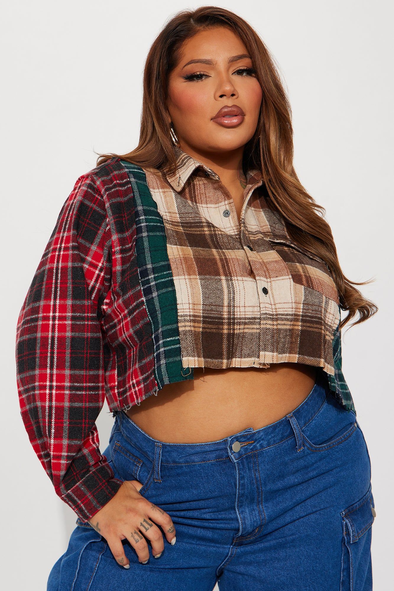 Fall Feeling Cropped Plaid Shirt - Brown Combo sold by Fashion Nova product image thumbnail 4