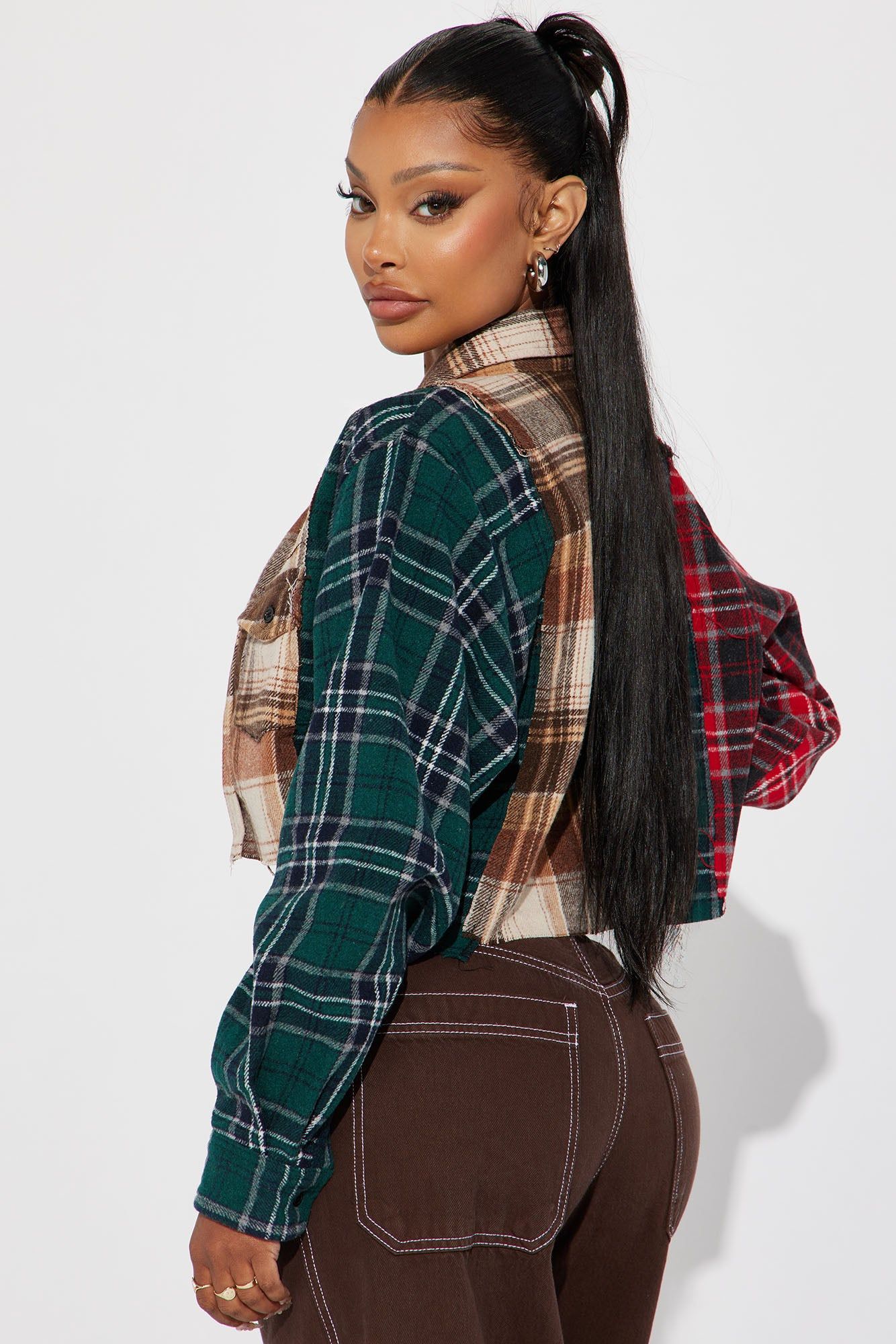 Fall Feeling Cropped Plaid Shirt - Brown Combo sold by Fashion Nova product image thumbnail 3
