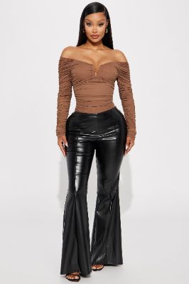 Catrina Faux Leather Flare Pant - Black sold by Fashion Nova