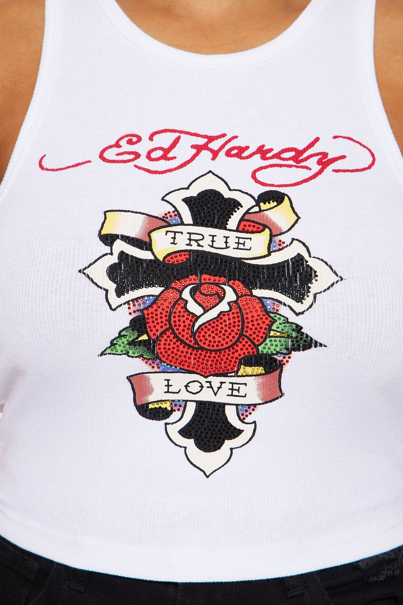 トップス ed hardy true love rhinestone tank top Ed Hardy Cross Rhinestone Tank - White | Parallel