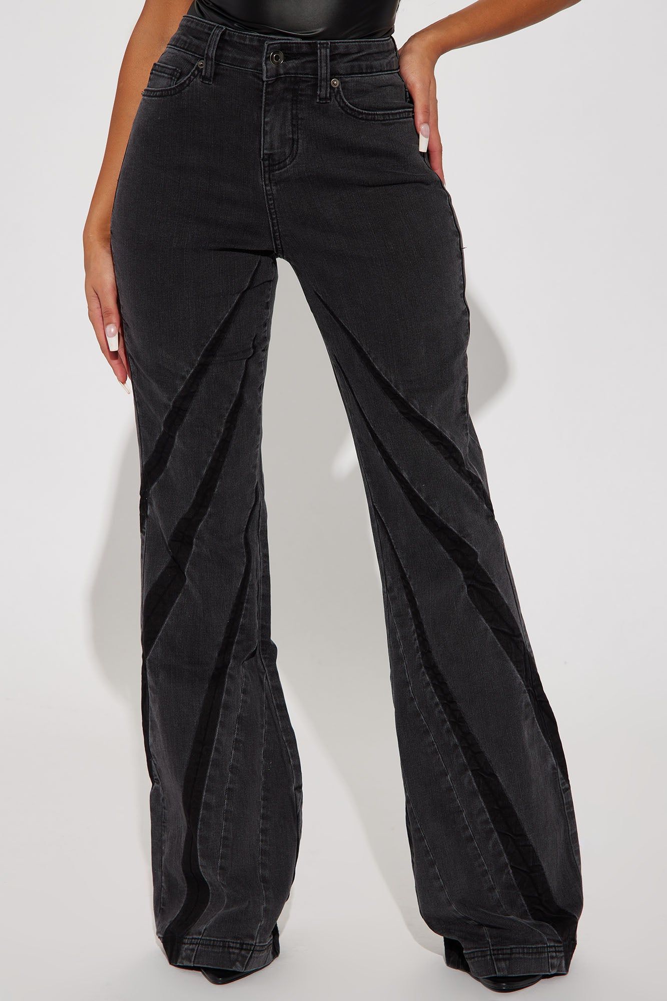 Needing Space Stretch Wide Flare Jeans - Black Wash sold by Fashion Nova product image thumbnail 2