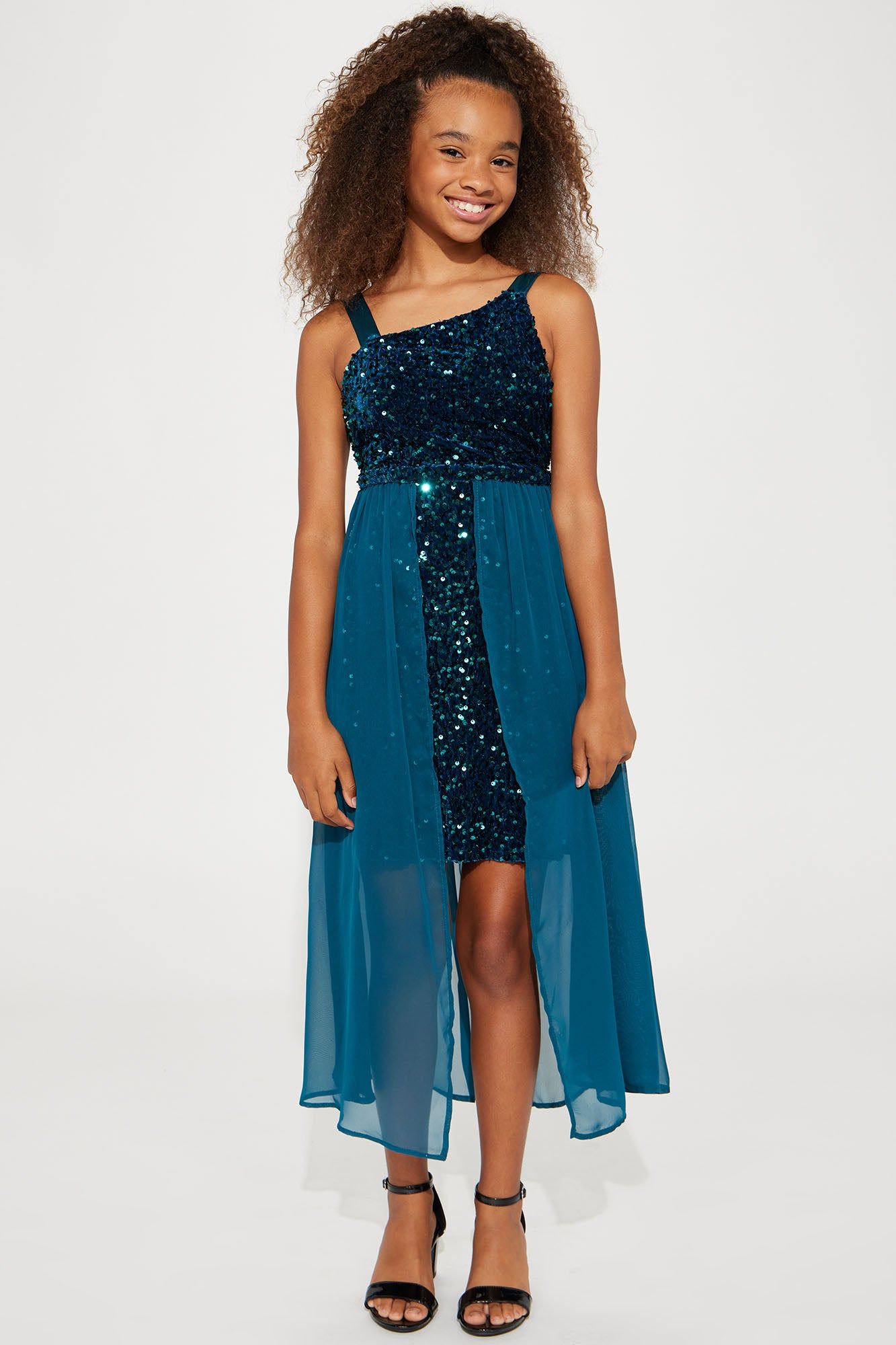 Mini Glitter Girl Sleeveless Dress - Jade sold by Fashion Nova