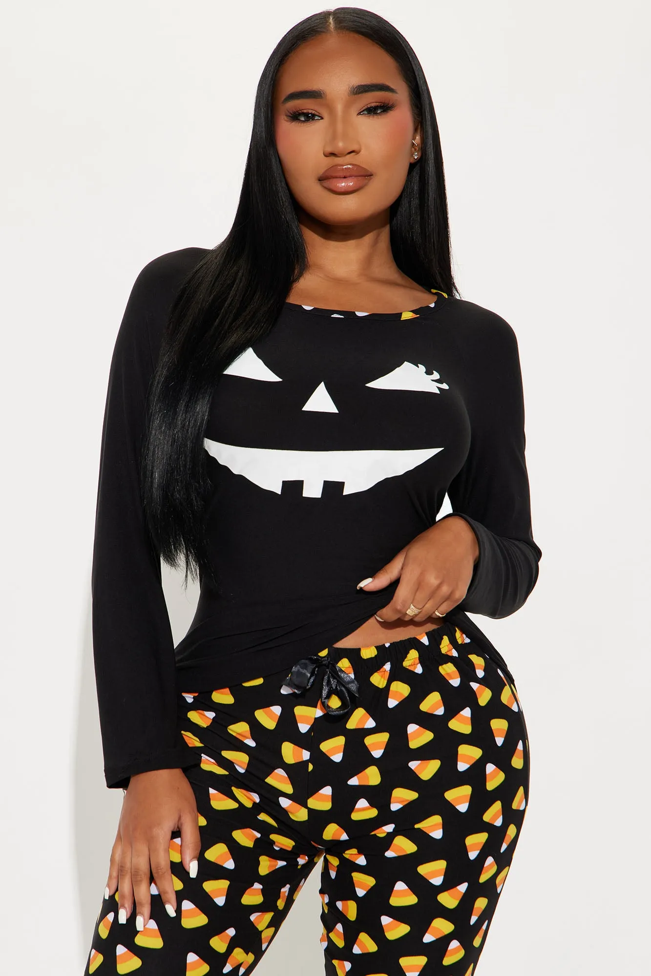 Trick Or Treating Queen Halloween PJ Set - Orange/combo sold by Fashion Nova