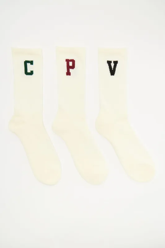 Alpha Crew Socks 3 Pack - Off White sold by Fashion Nova