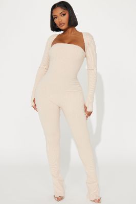 Jeanette Snatched Jumpsuit Set - Cream sold by Fashion Nova