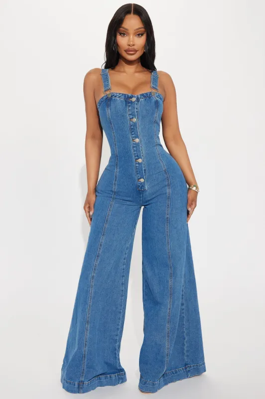 Twist Of Faith Denim Jumpsuit - Medium Wash sold by Fashion Nova