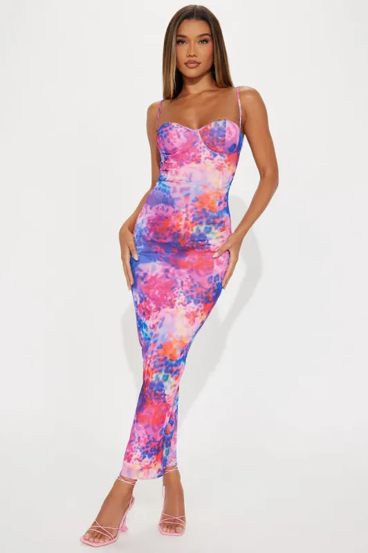 Regina Mesh Maxi Dress - Royal/combo sold by Fashion Nova