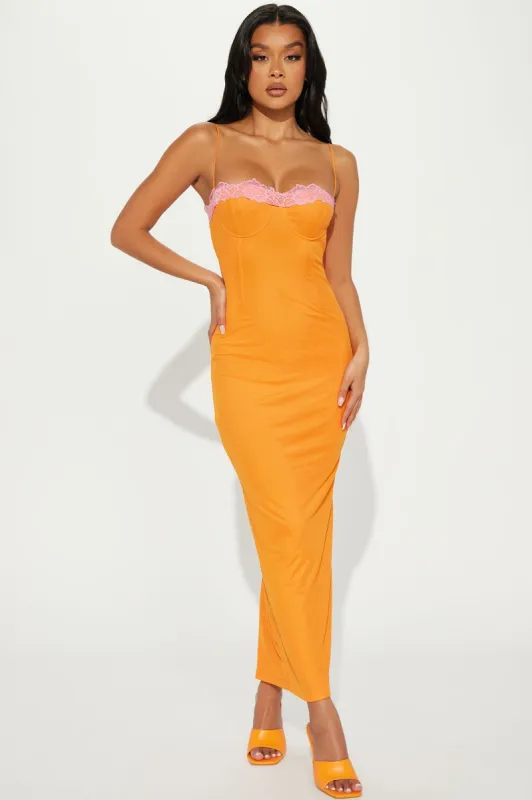 Colette Mesh Maxi Dress - Orange/combo sold by Fashion Nova