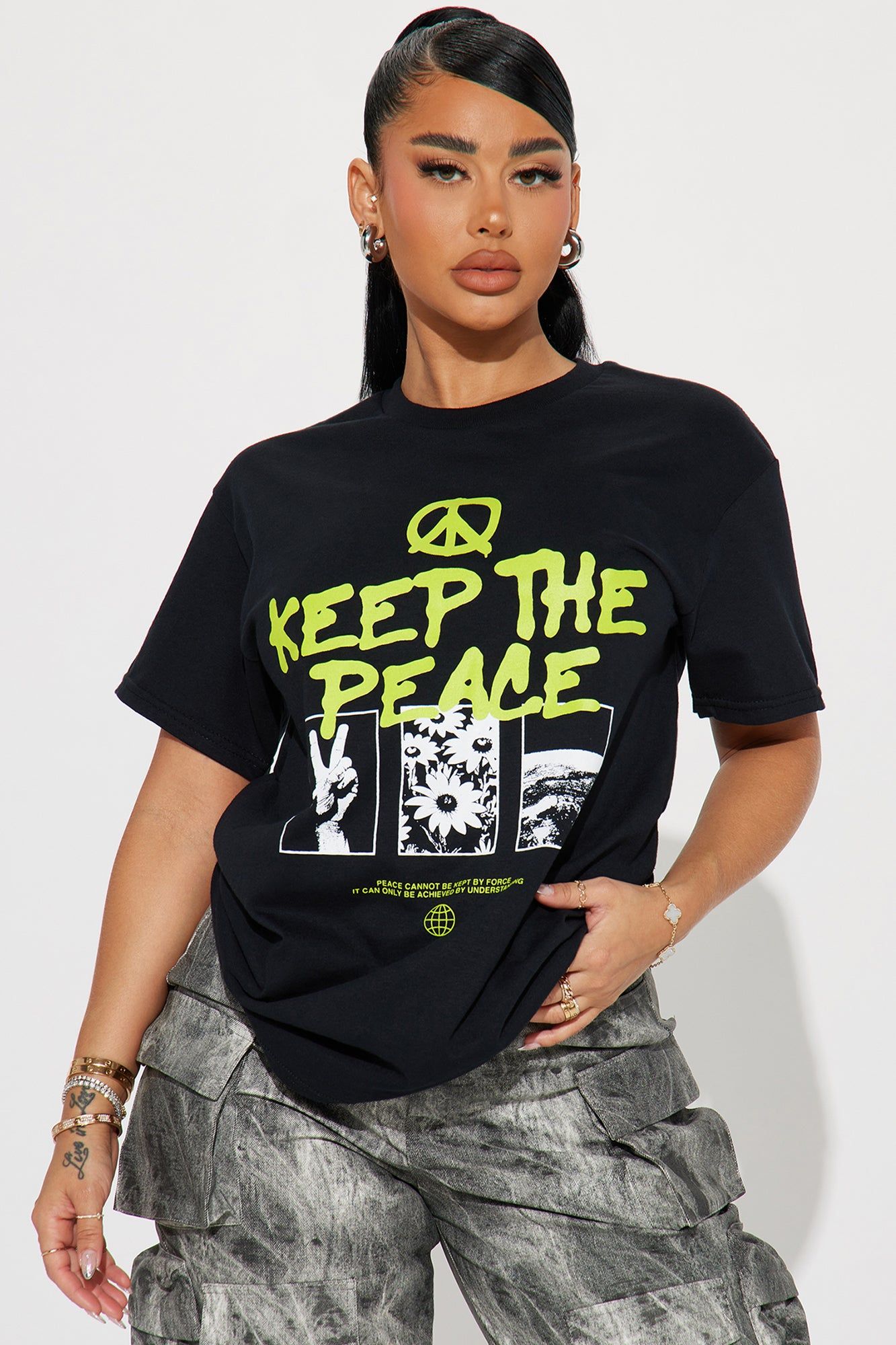 Keep The Peace Graphic Tshirt - Black sold by Fashion Nova