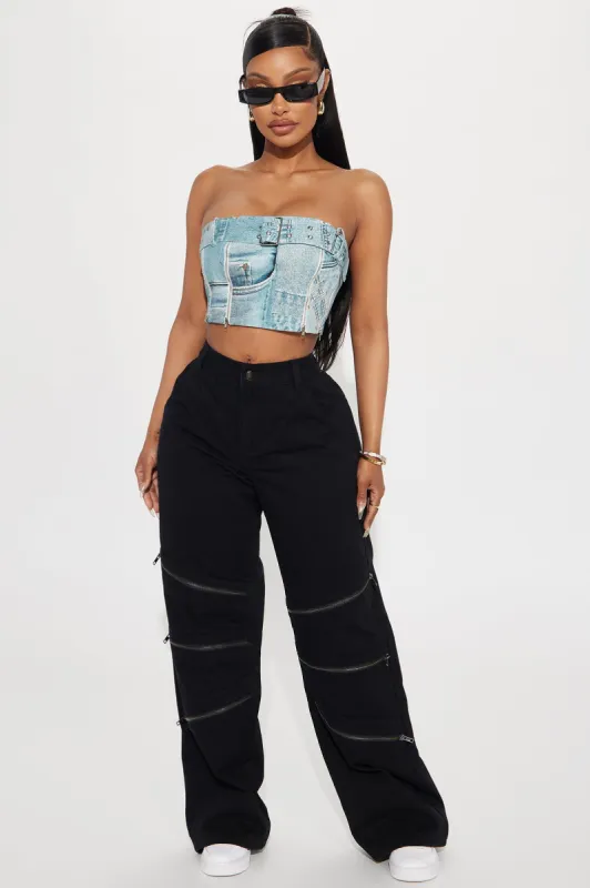 Got Me Zippered Wide Leg Pant - Black sold by Fashion Nova