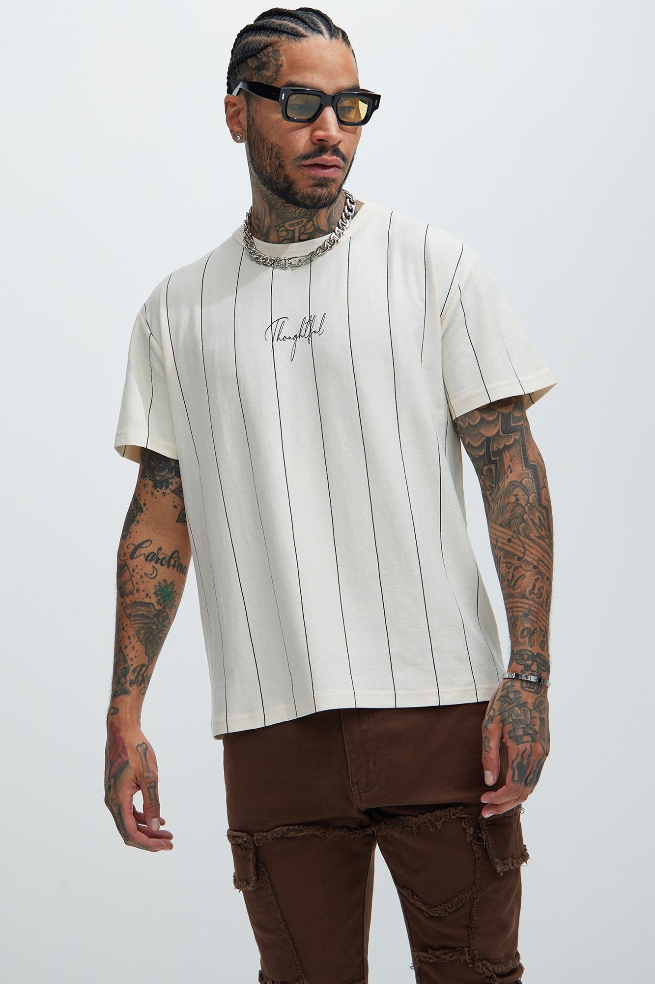 Vertical Striped Short Sleeve Tee - Off White sold by Fashion Nova