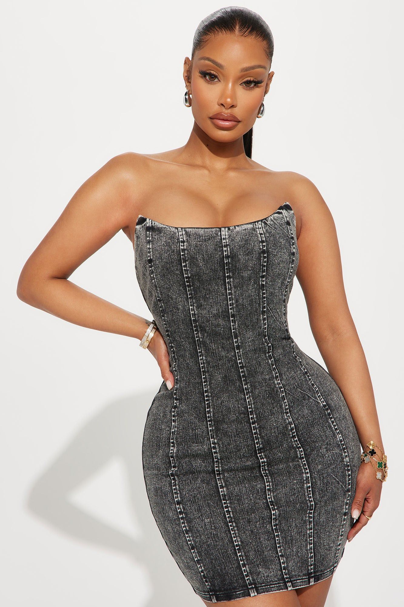 Doll In Denim Mini Dress - Black Wash sold by Fashion Nova
