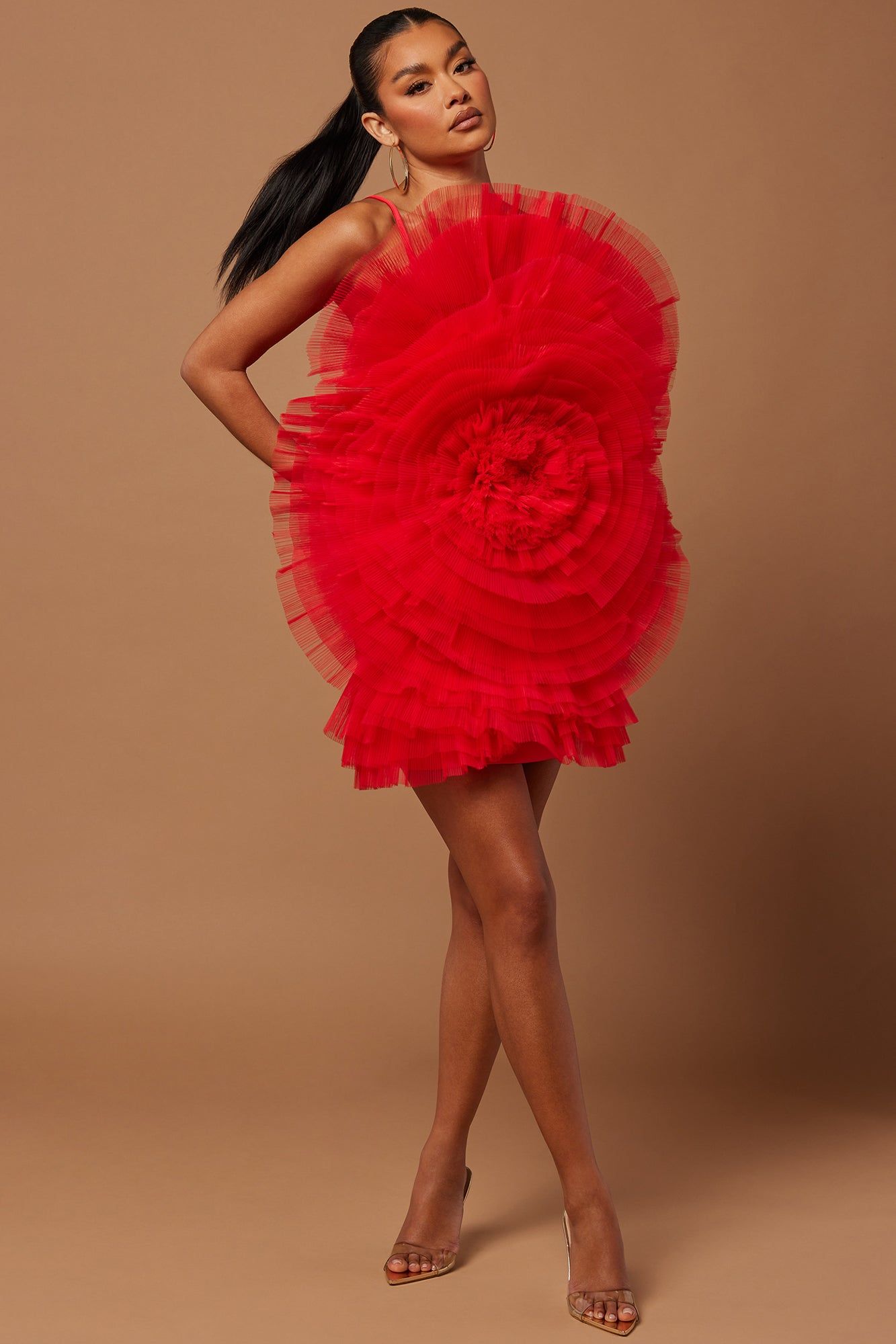 Elodie Tulle Ruffle Mini Dress - Red sold by Fashion Nova