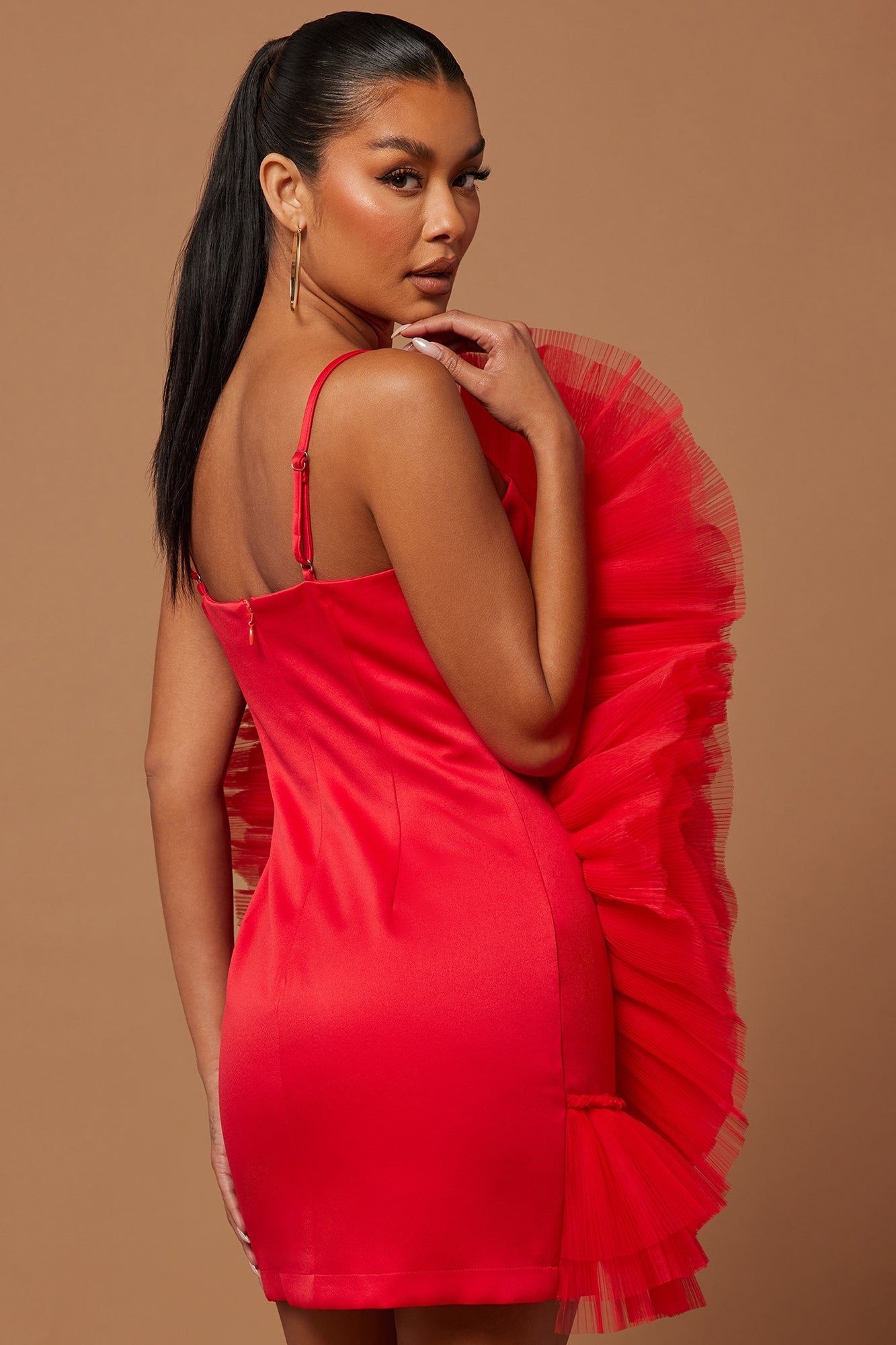Elodie Tulle Ruffle Mini Dress - Red sold by Fashion Nova product image thumbnail 4