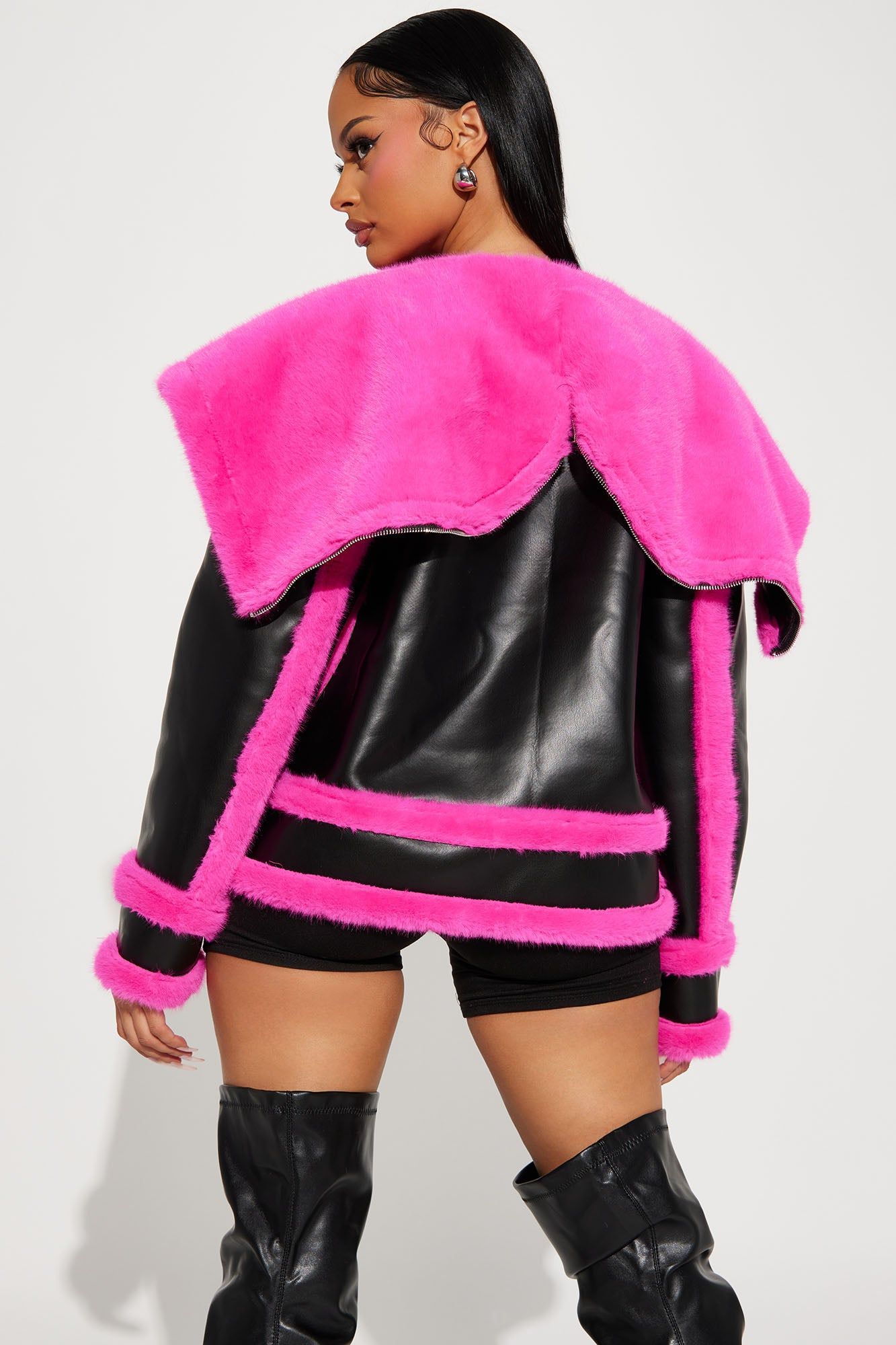 Be Fur Real Moto Jacket - Black/Pink sold by Fashion Nova product image thumbnail 4