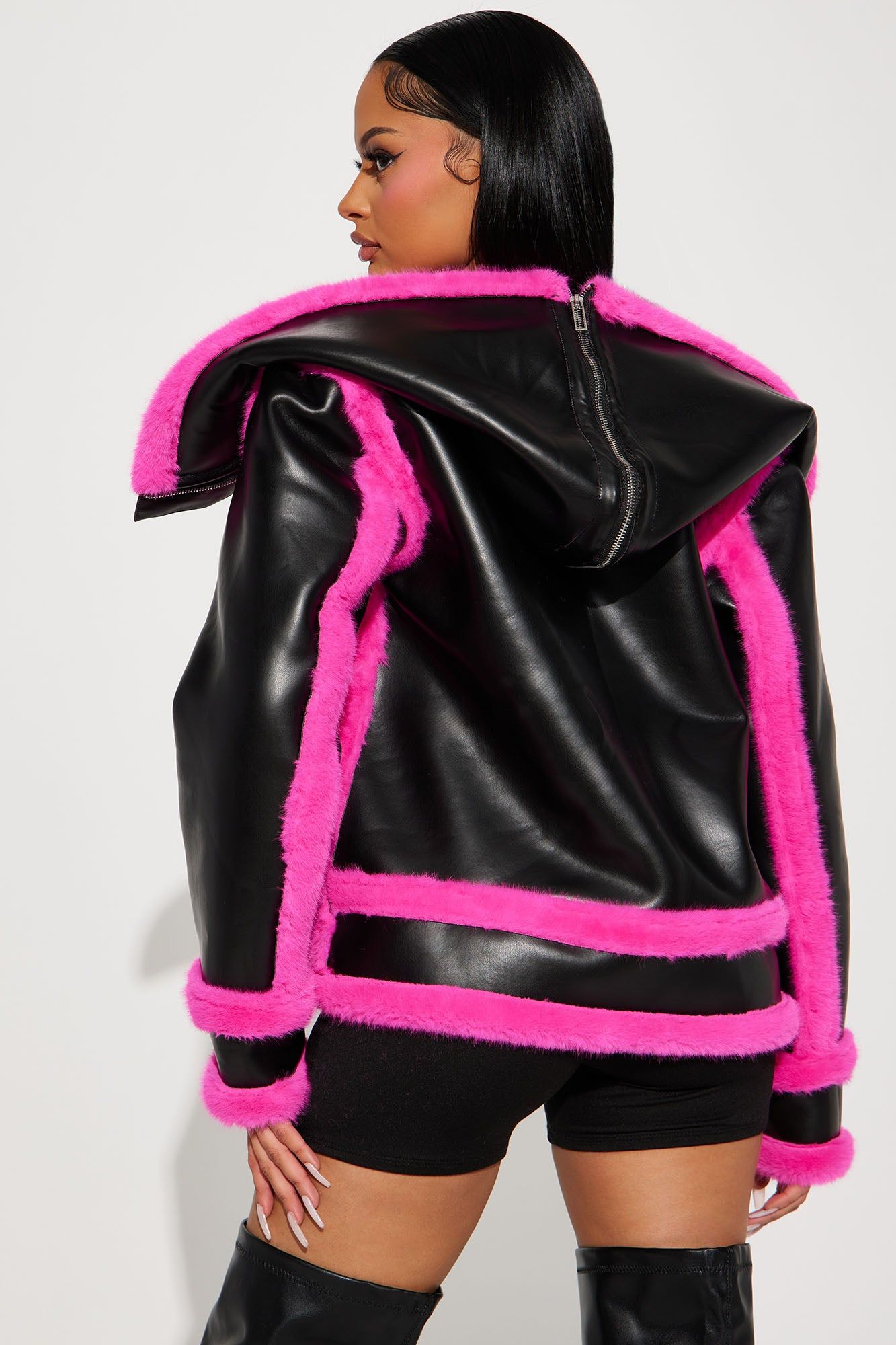 Be Fur Real Moto Jacket - Black/Pink sold by Fashion Nova product image thumbnail 5