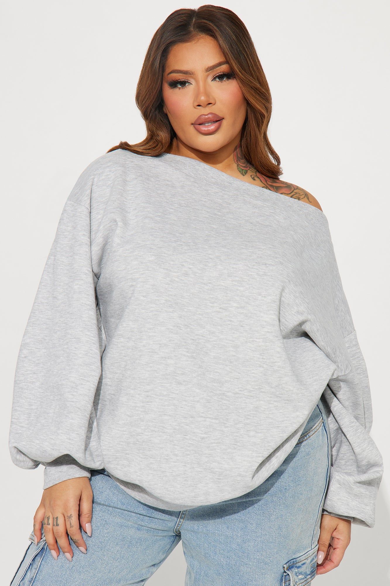 Vera Off Shoulder Oversized Sweatshirt - Heather Grey sold by Fashion Nova product image thumbnail 4