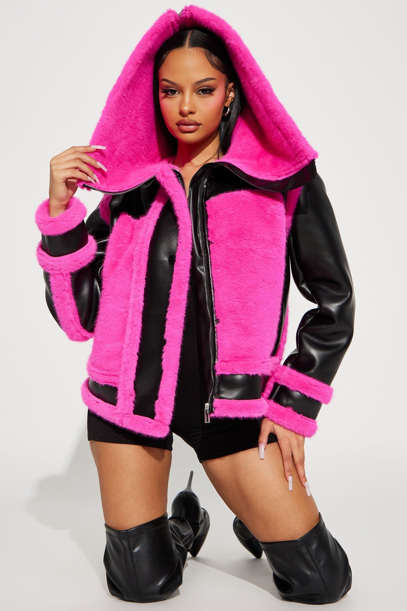 Be Fur Real Moto Jacket - Black/Pink sold by Fashion Nova product image thumbnail 3