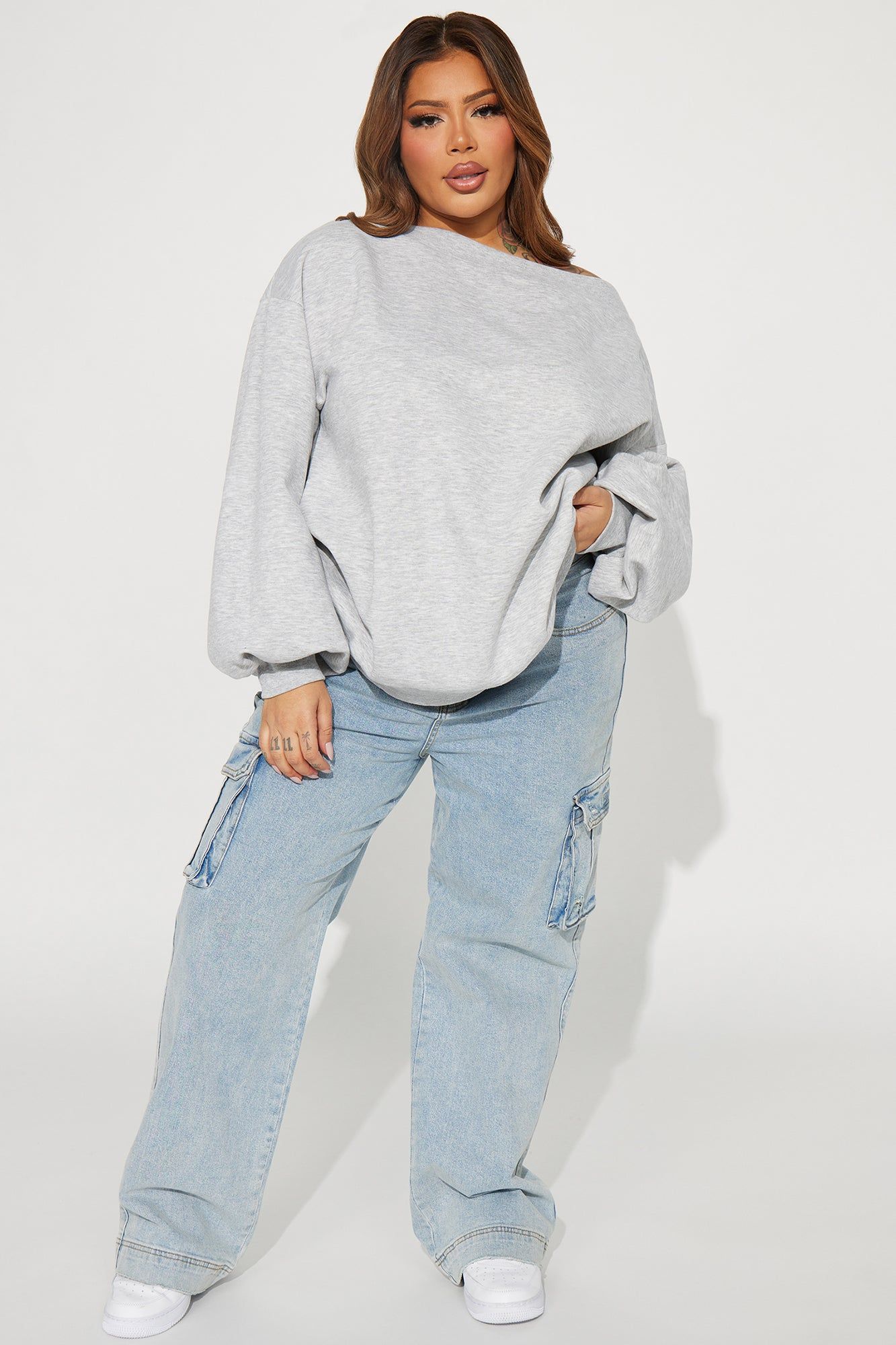 Vera Off Shoulder Oversized Sweatshirt - Heather Grey sold by Fashion Nova product image thumbnail 5