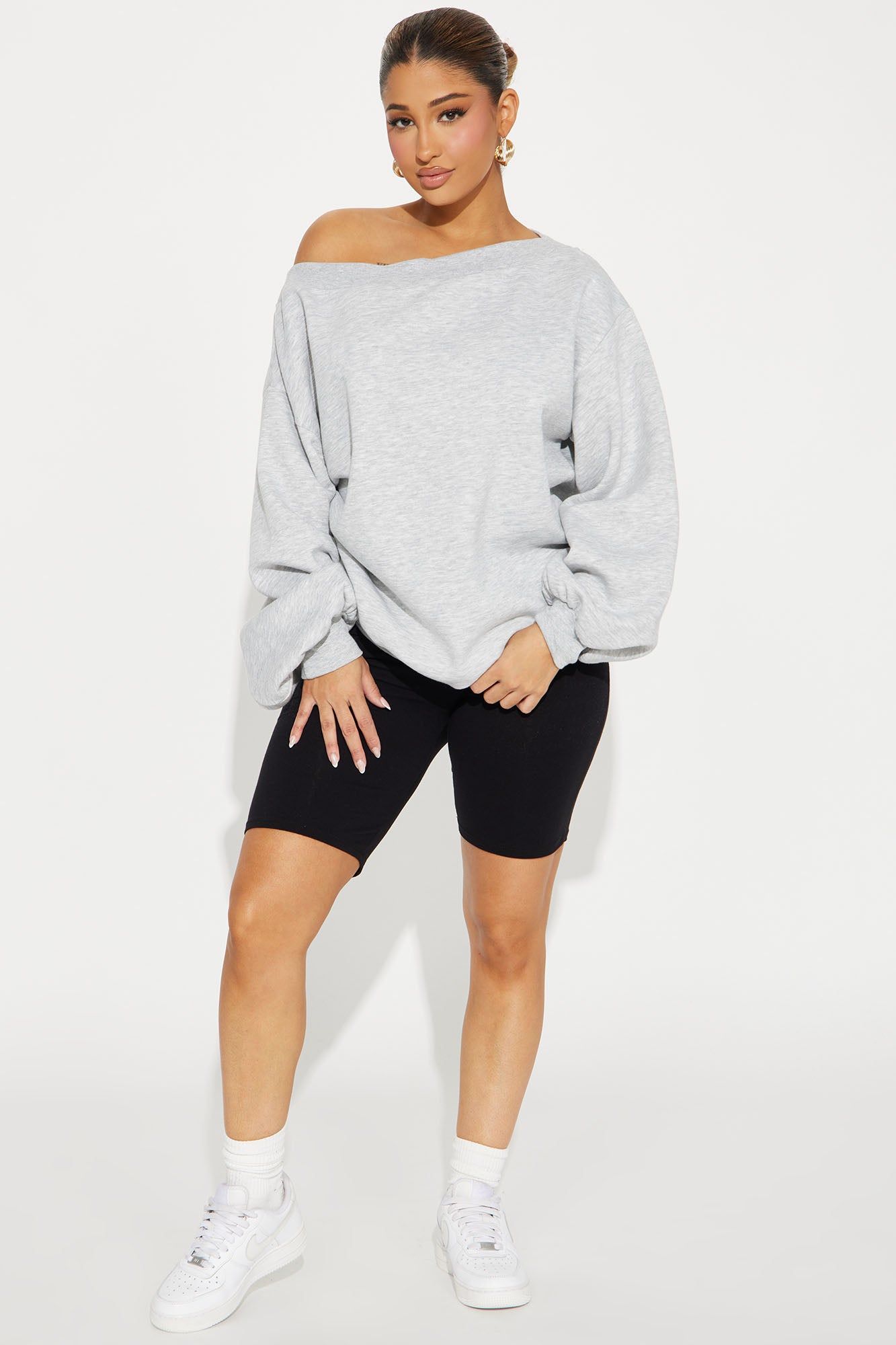 Vera Off Shoulder Oversized Sweatshirt - Heather Grey sold by Fashion Nova product image thumbnail 2