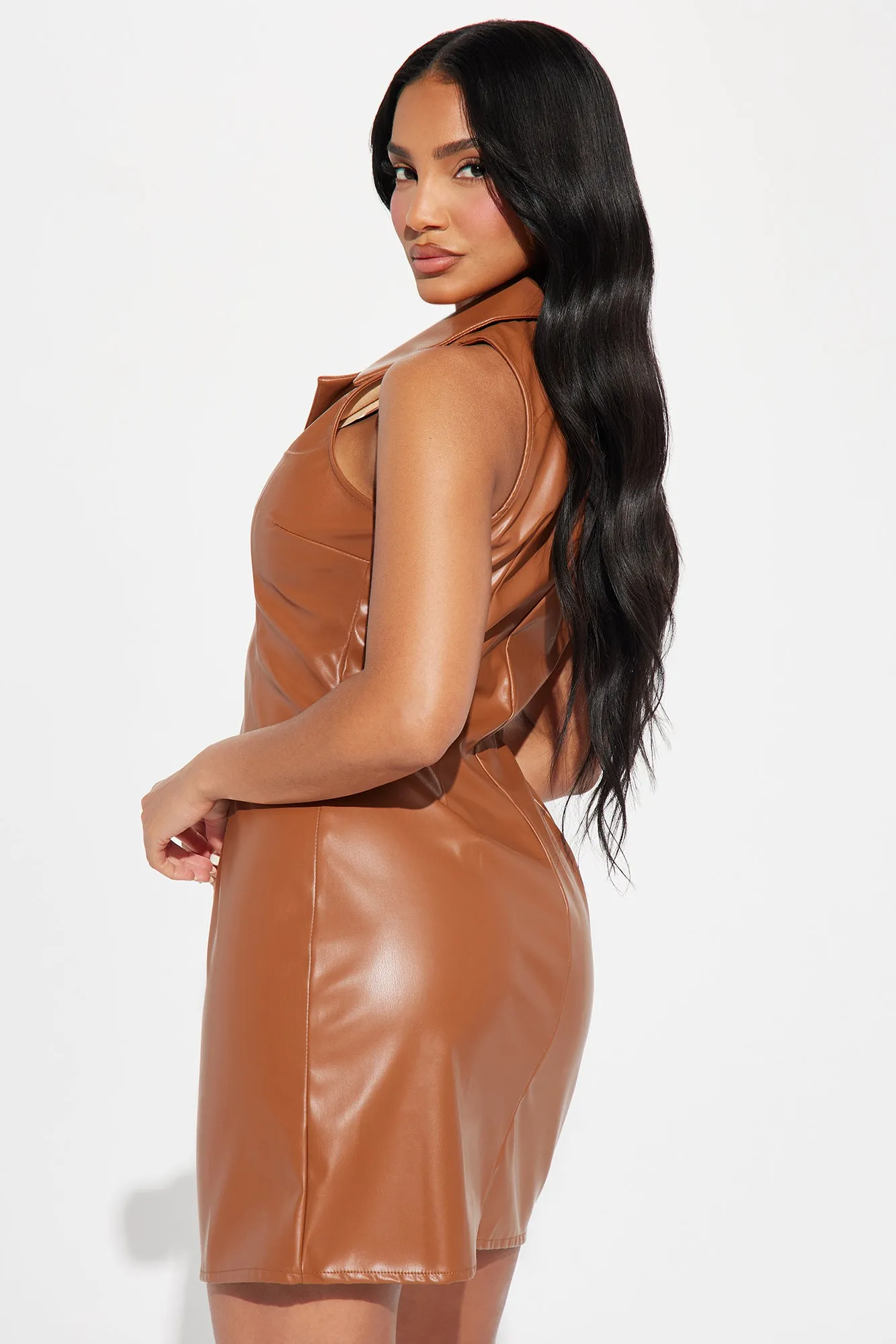 Urban Edge Leather Mini Dress - Cognac sold by Fashion Nova product image thumbnail 3