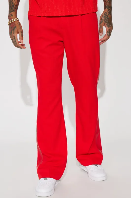 Wynn Side PU Panel Gabardine Trousers - Red sold by Fashion Nova