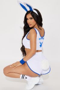 Playboy Baller Bunny 6 Piece Costume Set - White/Blue sold by Fashion Nova