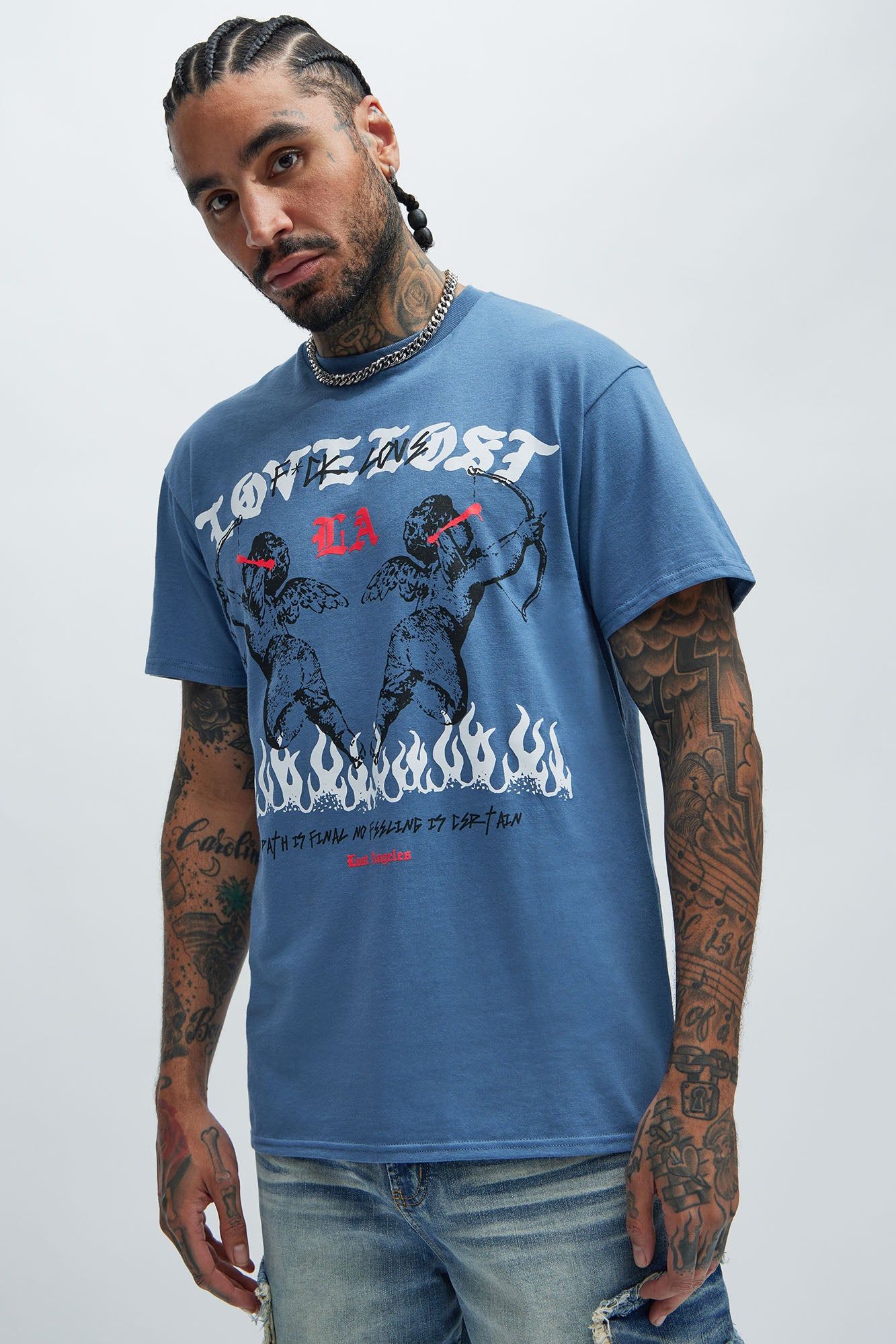 Lost Angeles Love Short Sleeve Tee - Blue sold by Fashion Nova