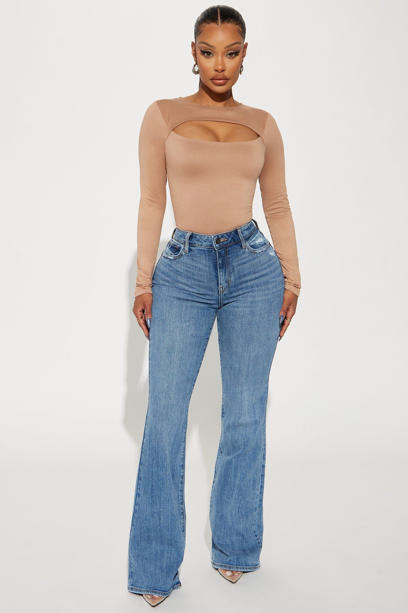 First Day Back Stretch Flare Jeans - Medium Wash sold by Fashion Nova