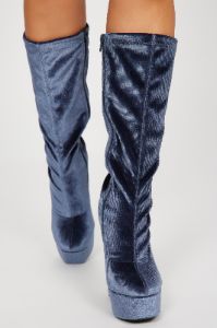 Fun Nights Knee High Heeled Boots - Blue sold by Fashion Nova