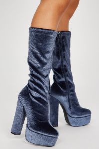 Fun Nights Knee High Heeled Boots - Blue sold by Fashion Nova