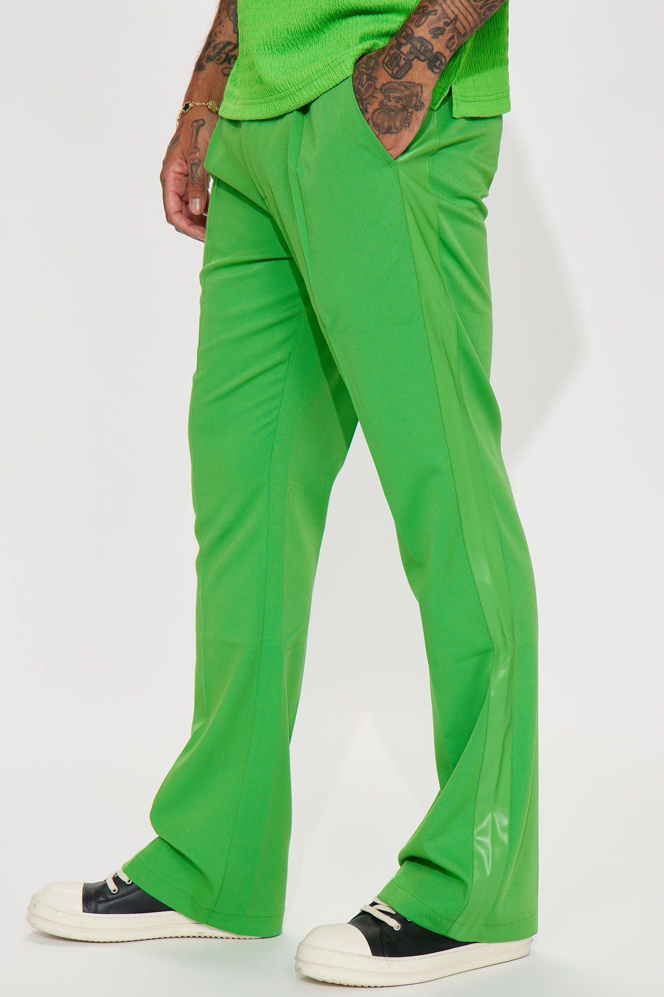 Wynn Side PU Panel Gabardine Trousers - Green sold by Fashion Nova
