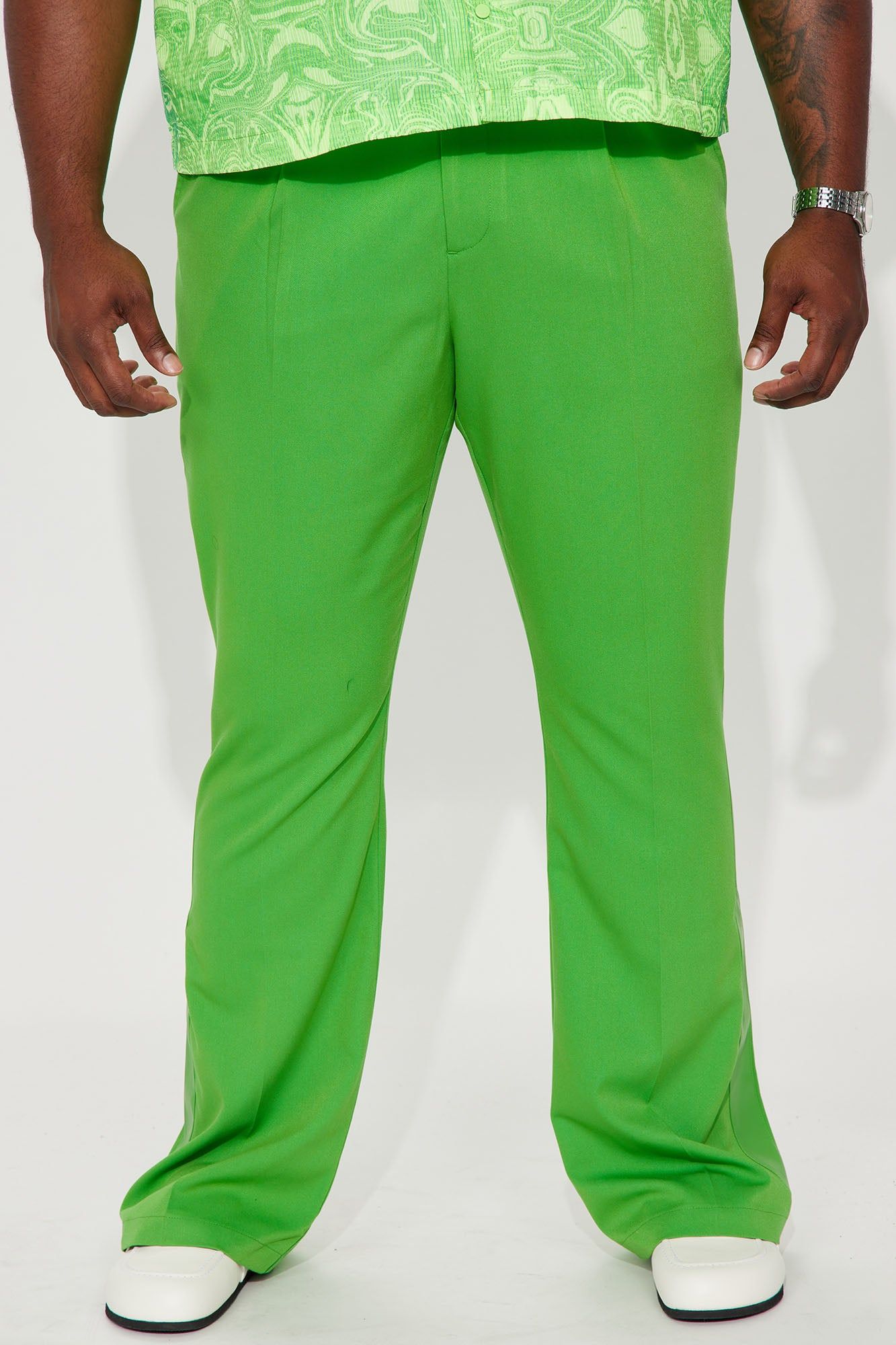 Wynn Side PU Panel Gabardine Trousers - Green sold by Fashion Nova product image thumbnail 2