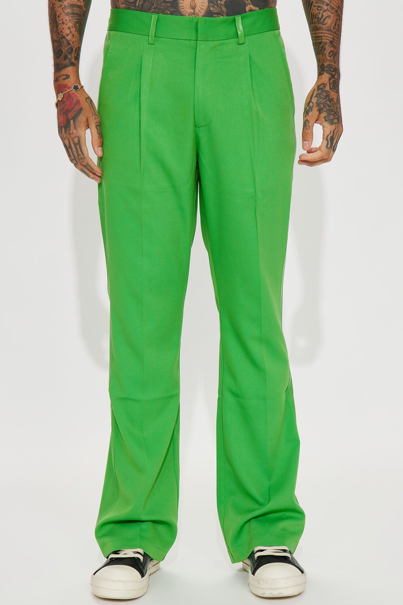 Wynn Side PU Panel Gabardine Trousers - Green sold by Fashion Nova product image thumbnail 4