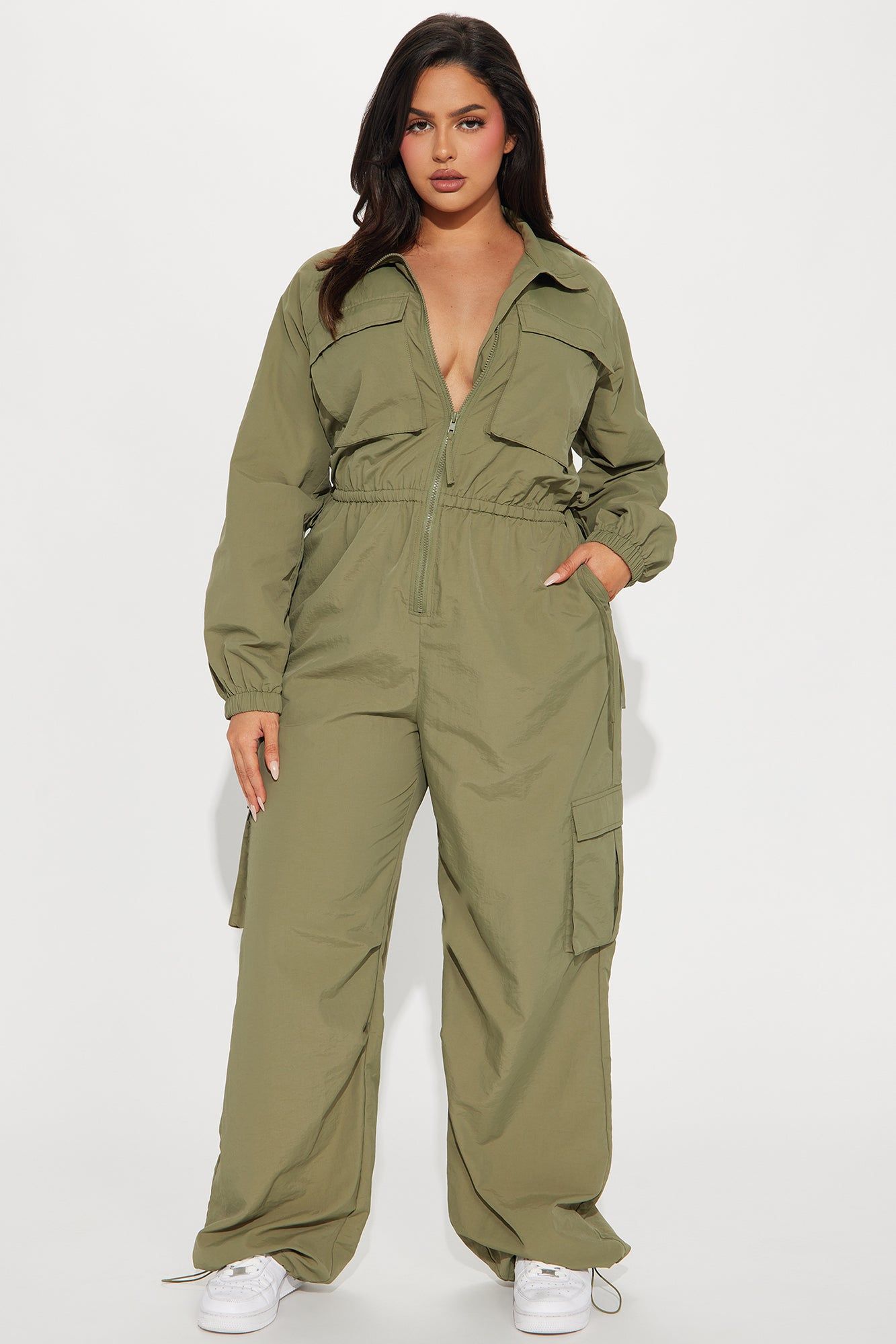 Don't Mention It Windbreaker Jumpsuit - Olive sold by Fashion Nova product image thumbnail 4