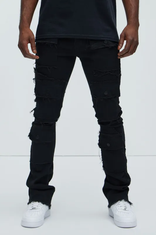Let's Go Fray Cargo Skinny Flare Jeans - Black sold by Fashion Nova