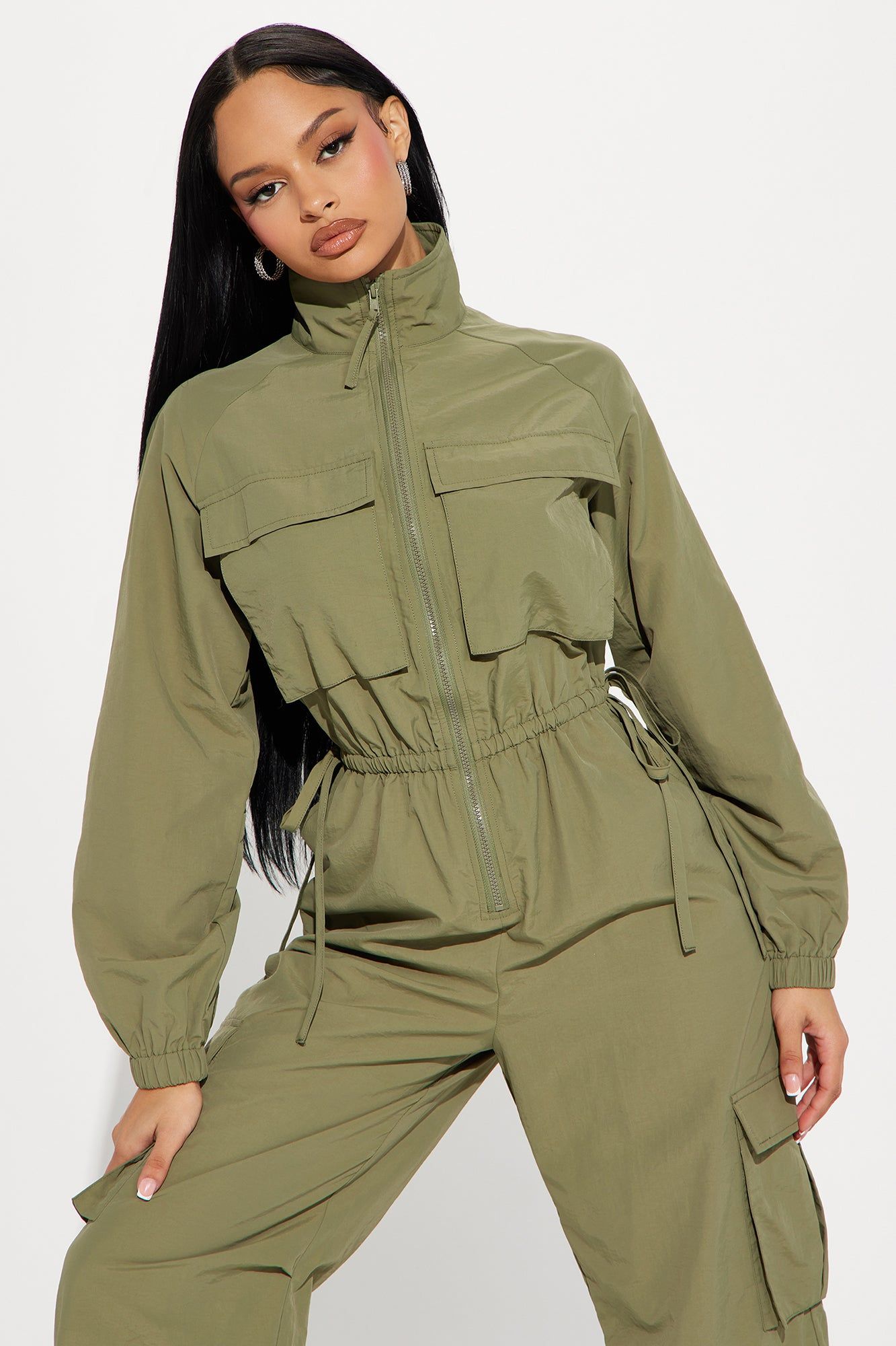 Don't Mention It Windbreaker Jumpsuit - Olive sold by Fashion Nova product image thumbnail 2