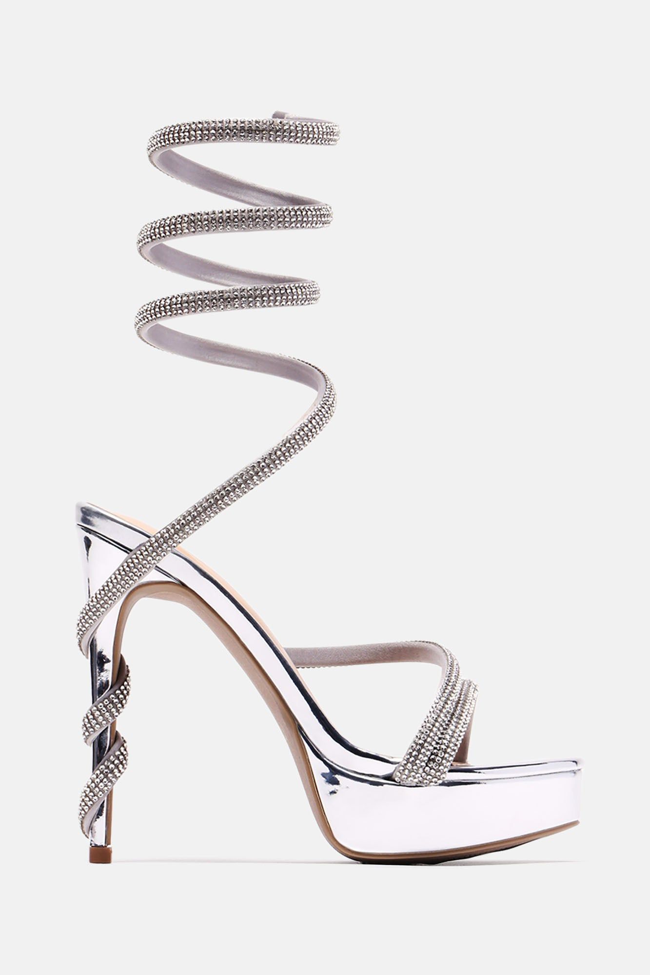 Chasing Me Embellished Wrap Up Heels - Silver sold by Fashion Nova product image thumbnail 4