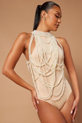 Clarisse Embellished Bodysuit - Cream sold by Fashion Nova
