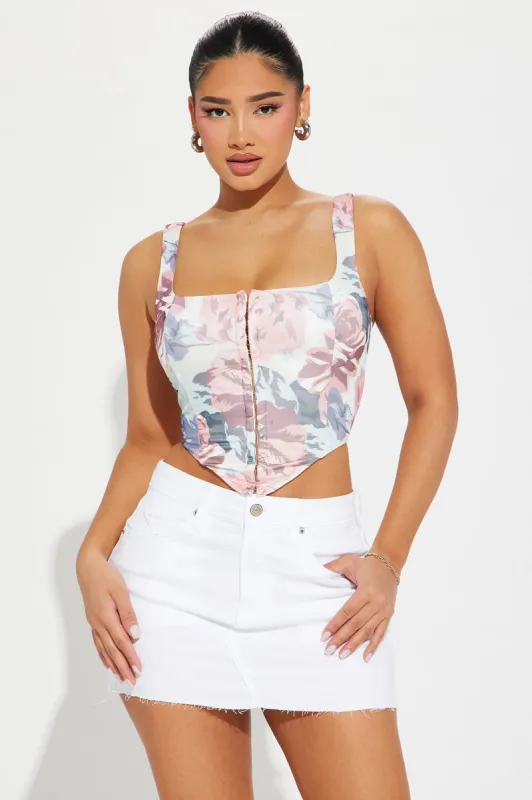Rosie Mesh Corset Top - Ivory/combo sold by Fashion Nova