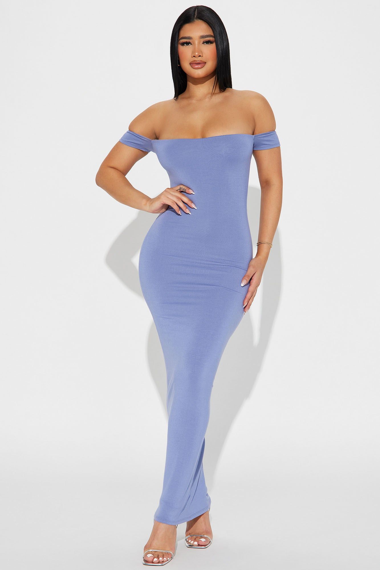 Mina Smooth Double Lined Maxi Dress - Dusty Blue sold by Fashion Nova